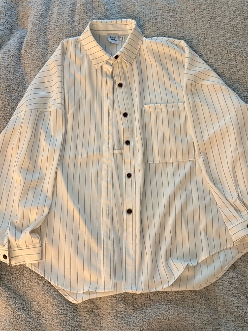Princess Polly Cream Button-Down Shirt with Thin Black Stripes